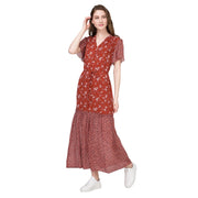 Model front facing wearing Gant women's floral midi dress in mix print design