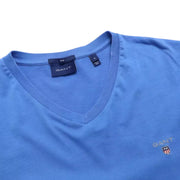 GANT blue V-neck T-Shirt neckline and inner label detail in slim fit