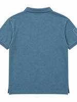 Giordano blue grey cotton blend polo shirt with ribbed sleeves and back view
