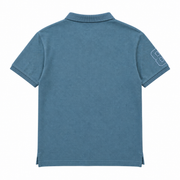 Giordano blue grey cotton blend polo shirt with ribbed sleeves and back view