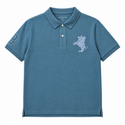 Giordano blue grey cotton blend polo shirt with button collar, embroidered chest logo and ribbed armbands.
