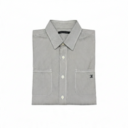 Men's Striped Short Sleeve Double Pocket Regular Fit Formal Shirt, Lava White