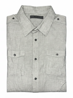 Men's Solid Double Pockets Long Sleeve Slim Fit Casual Shirt, Grey