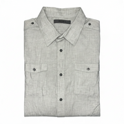 Men's Solid Double Pockets Long Sleeve Slim Fit Casual Shirt, Grey