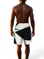 Men's Print Swim Board-shorts with Adjustable Drawstrings & Brand Name, White