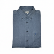 Men's Denim Style Long Sleeve Collared Regular Fit Casual Shirt, Dark Blue