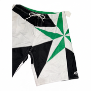 Men's Print Swim Board-shorts with Adjustable Drawstrings & Brand Name, White