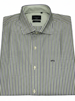 Men's Cotton Striped Long Sleeve Tailored Fit Formal Shirt, Green