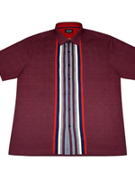 Men's Silk Striped Short Sleeve Relaxed Fit Casual Shirt, Maroon