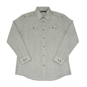 Men's Solid Double Pockets Long Sleeve Slim Fit Casual Shirt, Grey