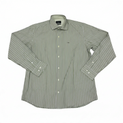 Men's Cotton Striped Long Sleeve Tailored Fit Formal Shirt, Green