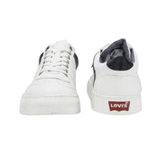 Levi's sneakers front and back view – white low-tops with white heel tab and red Levi's logo on sole