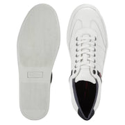 Top and sole view of Levi's white sneakers – textured outsole and branded insole, navy accent