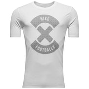 Nike white FootballX T-shirt front view featuring large grey graphic with dotted X design
