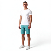 North Coast men's slim fit turquoise cotton chino shorts with button closure and pockets.