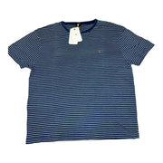 Men's Striped Brand Logo Round Neck T-Shirt, Navy