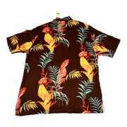 Men's Silk Graphic Short Sleeve Original Fit Casual Shirt, Brown