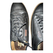 Men's Lace-Up Leather Tennis Shoes with Contrast Sole, Black