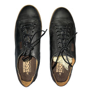 Men's Lace-Up Leather Tennis Shoes with Contrast Sole, Black