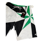 Men's Print Swim Board-shorts with Adjustable Drawstrings & Brand Name, White