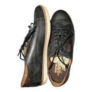 Men's Lace-Up Leather Tennis Shoes with Contrast Sole, Black