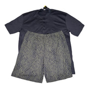 Men's Solid Henley Short Sleeve T-Shirt & Pattern Elastic Waistband Shorts Pyjama Set, Grey