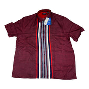 Men's Silk Striped Short Sleeve Relaxed Fit Casual Shirt, Maroon