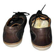 Men's Lace-Up Leather Tennis Shoes with Contrast Sole, Black