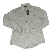 Men's Solid Double Pockets Long Sleeve Slim Fit Casual Shirt, Grey