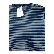 Men's Striped Brand Logo Round Neck T-Shirt, Navy