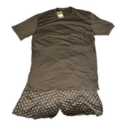 Men's Solid Short Sleeve T-Shirt & Graphic Elastic Waistband Shorts Pyjama Set, Brown