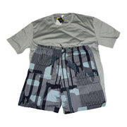 Men's Solid Short Sleeve T-Shirt & Graphic Elastic Waistband Shorts Pyjama Set, Grey